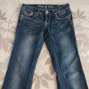 Grace in LA Low Rise Bootcut Jeans w/ Bling